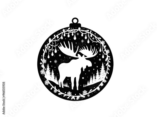 Majestic Moose Christmas Ornament Emblem SVG Vector | Woodland Silhouette for Holiday Decor photo