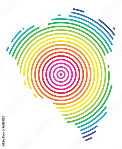 Symbol Map of the Region Plzensky (Czech Republic) showing the territory with concentric circles in rainbow colors like a shooting target