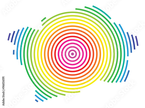 Symbol Map of the Region Prague (Czech Republic) showing the territory with concentric circles in rainbow colors like a shooting target