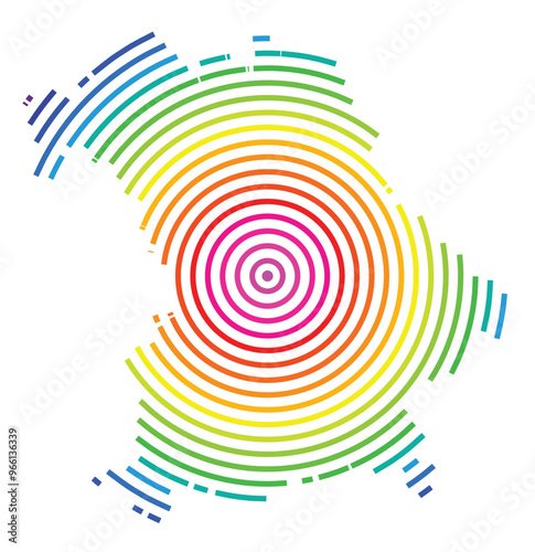 Symbol Map of the Bundesland Bayern (Germany) showing the Bundesland with concentric circles in rainbow colors like a shooting target