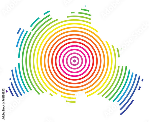 Symbol Map of the Bundesland Berlin (Germany) showing the Bundesland with concentric circles in rainbow colors like a shooting target