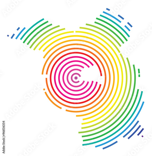 Symbol Map of the Bundesland Brandenburg (Germany) showing the Bundesland with concentric circles in rainbow colors like a shooting target