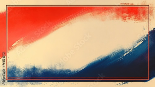 Abstract Red and Blue Painted Background with Double Red Frame photo