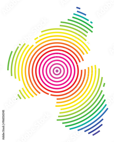 Symbol Map of the Bundesland Rheinland-Pfalz (Germany) showing the Bundesland with concentric circles in rainbow colors like a shooting target