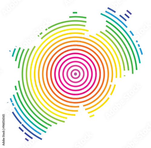 Symbol Map of the Bundesland Nordrhein-Westfalen (Germany) showing the Bundesland with concentric circles in rainbow colors like a shooting target