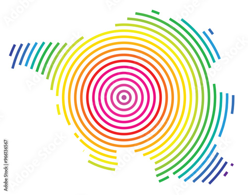 Symbol Map of the Bundesland Saarland (Germany) showing the Bundesland with concentric circles in rainbow colors like a shooting target