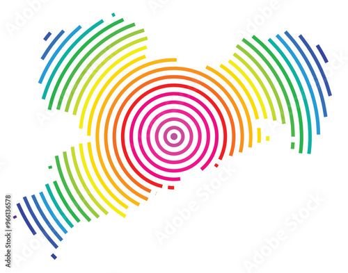 Symbol Map of the Bundesland Sachsen (Germany) showing the Bundesland with concentric circles in rainbow colors like a shooting target
