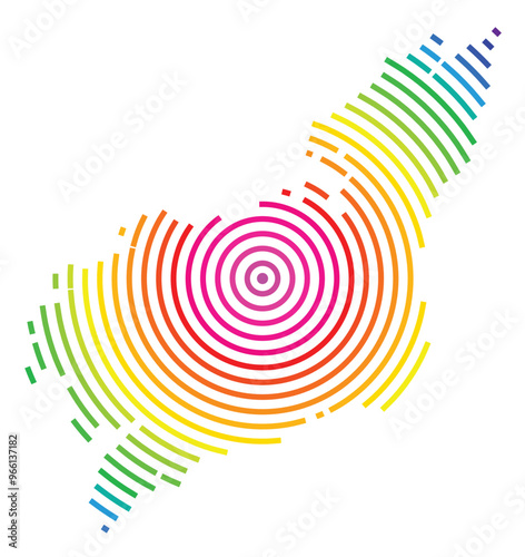 Symbol Map of the Provincia La Coruna (Spain) showing the territory with concentric circles in rainbow colors like a shooting target