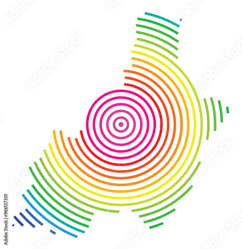 Symbol Map of the Provincia Almeria (Spain) showing the territory with concentric circles in rainbow colors like a shooting target