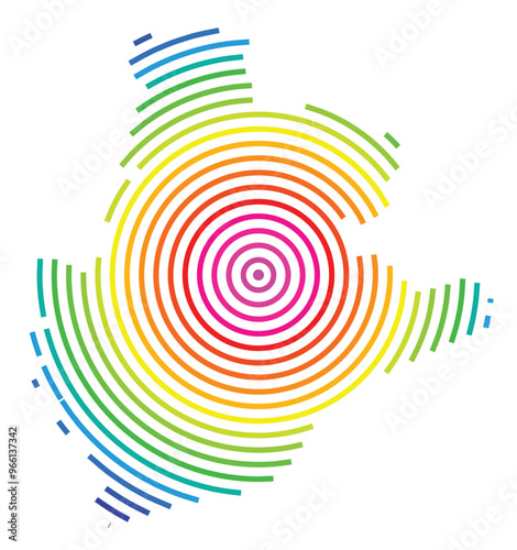 Symbol Map of the Provincia Barcelona (Spain) showing the territory with concentric circles in rainbow colors like a shooting target