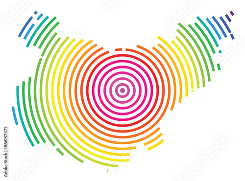 Symbol Map of the Provincia Badajoz (Spain) showing the territory with concentric circles in rainbow colors like a shooting target