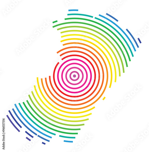 Symbol Map of the Provincia Castellon (Spain) showing the territory with concentric circles in rainbow colors like a shooting target