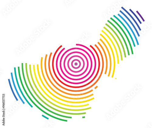 Symbol Map of the Provincia Granada (Spain) showing the territory with concentric circles in rainbow colors like a shooting target