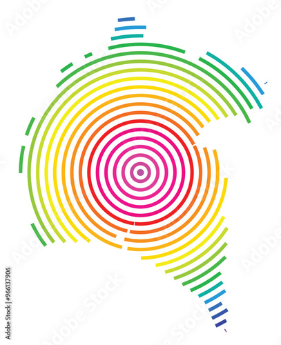 Symbol Map of the Provincia Huelva (Spain) showing the territory with concentric circles in rainbow colors like a shooting target