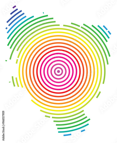 Symbol Map of the Provincia Huesca (Spain) showing the territory with concentric circles in rainbow colors like a shooting target
