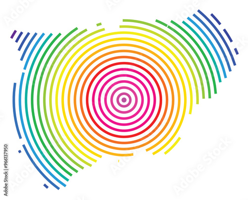 Symbol Map of the Provincia Jaen (Spain) showing the territory with concentric circles in rainbow colors like a shooting target