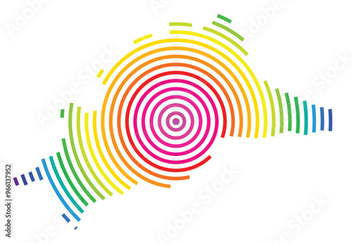 Symbol Map of the Provincia Malaga (Spain) showing the territory with concentric circles in rainbow colors like a shooting target