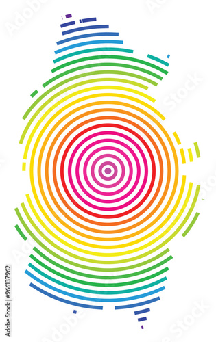 Symbol Map of the Provincia Lugo (Spain) showing the territory with concentric circles in rainbow colors like a shooting target