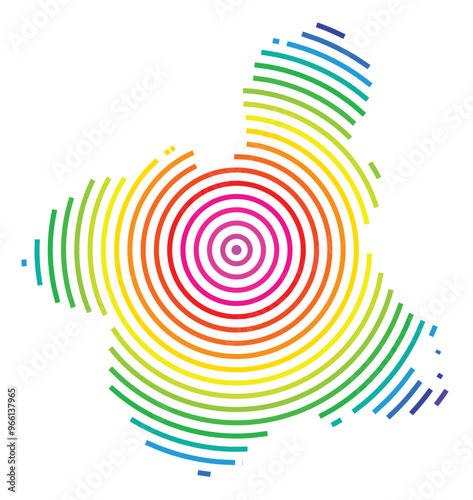 Symbol Map of the Provincia Murcia (Spain) showing the territory with concentric circles in rainbow colors like a shooting target