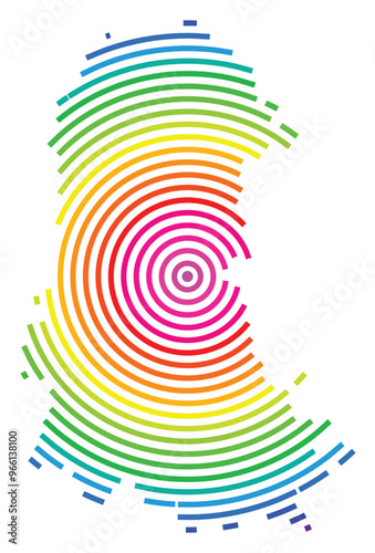 Symbol Map of the Provincia Palencia (Spain) showing the territory with concentric circles in rainbow colors like a shooting target