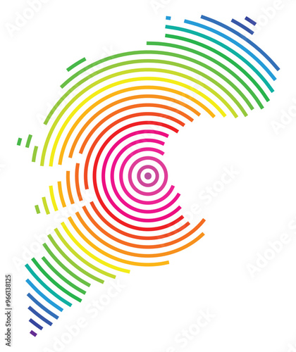 Symbol Map of the Provincia Pontevedra (Spain) showing the territory with concentric circles in rainbow colors like a shooting target