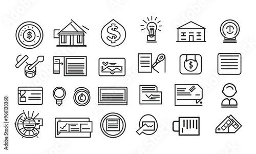 Finance and business line icons collection