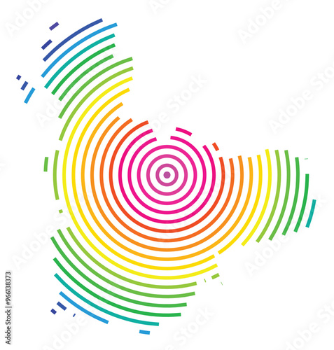 Symbol Map of the Provincia Valladolid (Spain) showing the territory with concentric circles in rainbow colors like a shooting target