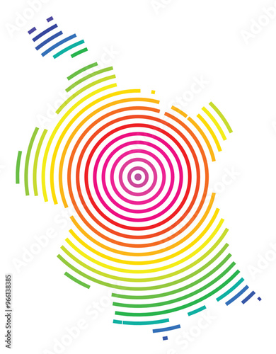 Symbol Map of the Provincia Valencia (Spain) showing the territory with concentric circles in rainbow colors like a shooting target