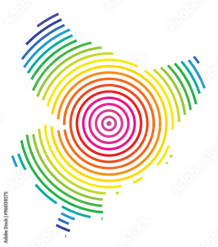 Symbol Map of the Departement Alpes-Maritimes (France) showing the territory with concentric circles in rainbow colors like a shooting target