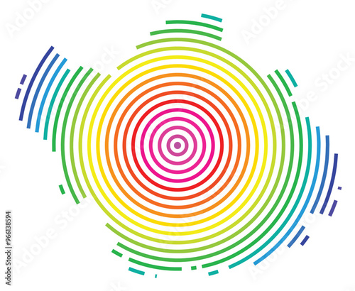 Symbol Map of the Departement Aube (France) showing the territory with concentric circles in rainbow colors like a shooting target