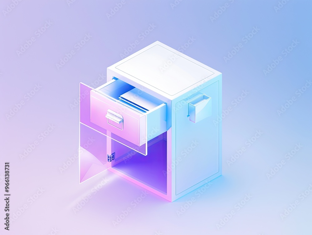transparent opened file cabinet in the shades of blue, white, purple, and pink transparent opened file cabinet in the shades of blue, white, purple, and pink