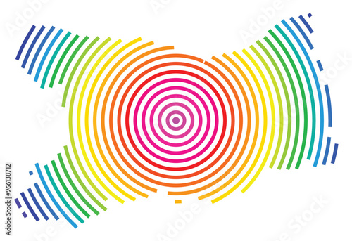 Symbol Map of the Departement Calvados (France) showing the territory with concentric circles in rainbow colors like a shooting target