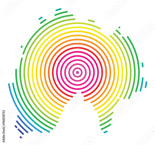 Symbol Map of the Departement Cantal (France) showing the territory with concentric circles in rainbow colors like a shooting target