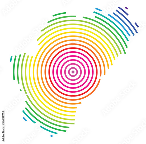 Symbol Map of the Departement Charente (France) showing the territory with concentric circles in rainbow colors like a shooting target