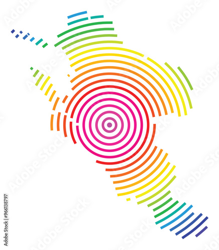 Symbol Map of the Departement Charente-Maritime (France) showing the territory with concentric circles in rainbow colors like a shooting target