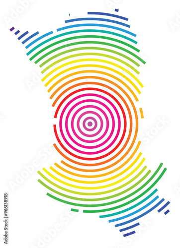 Symbol Map of the Departement Deux-Sevres (France) showing the territory with concentric circles in rainbow colors like a shooting target