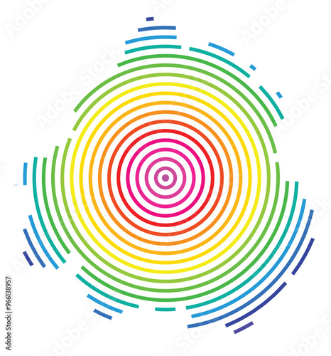 Symbol Map of the Departement Dordogne (France) showing the territory with concentric circles in rainbow colors like a shooting target