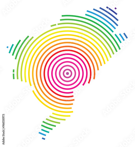Symbol Map of the Departement Doubs (France) showing the territory with concentric circles in rainbow colors like a shooting target