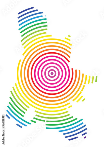 Symbol Map of the Departement Drome (France) showing the territory with concentric circles in rainbow colors like a shooting target