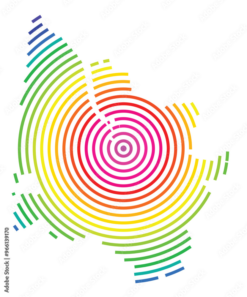 Symbol Map of the Departement Gironde (France) showing the territory with concentric circles in rainbow colors like a shooting target Symbol Map of the Departement Gironde (France) showing the territory with concentric circles in rainbow colors like a shooting target