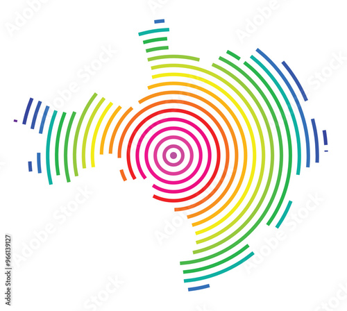 Symbol Map of the Departement Gard (France) showing the territory with concentric circles in rainbow colors like a shooting target