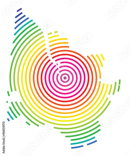 Symbol Map of the Departement Gironde (France) showing the territory with concentric circles in rainbow colors like a shooting target