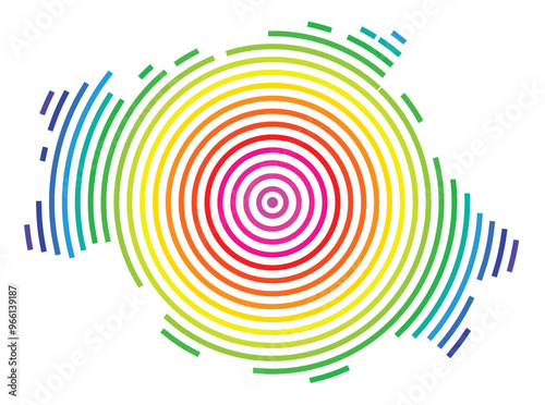 Symbol Map of the Departement Gers (France) showing the territory with concentric circles in rainbow colors like a shooting target