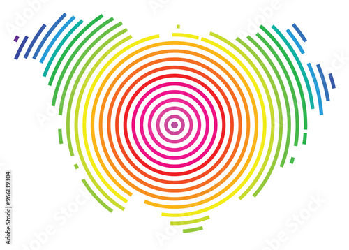 Symbol Map of the Departement Haute-Loire (France) showing the territory with concentric circles in rainbow colors like a shooting target