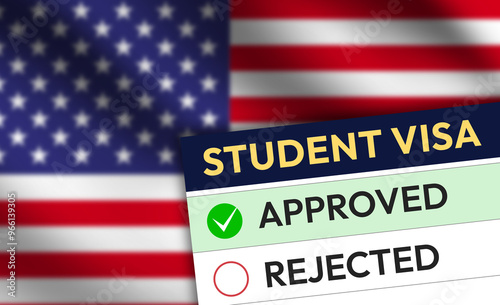 Studying in USA concept background with Visa paper showing approved status