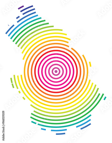 Symbol Map of the Departement Haute-Marne (France) showing the territory with concentric circles in rainbow colors like a shooting target