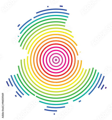Symbol Map of the Departement Haute-Vienne (France) showing the territory with concentric circles in rainbow colors like a shooting target