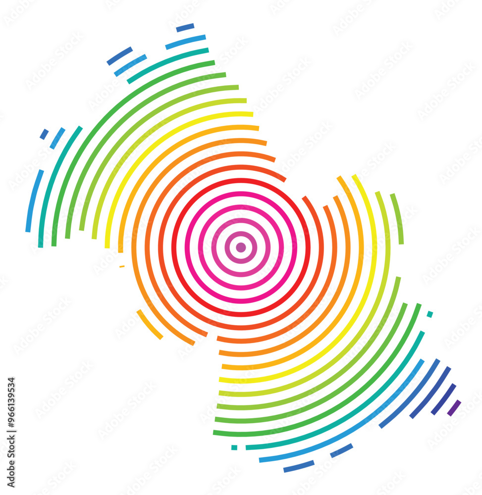 Symbol Map of the Departement Isere (France) showing the territory with concentric circles in rainbow colors like a shooting target Symbol Map of the Departement Isere (France) showing the territory with concentric circles in rainbow colors like a shooting target