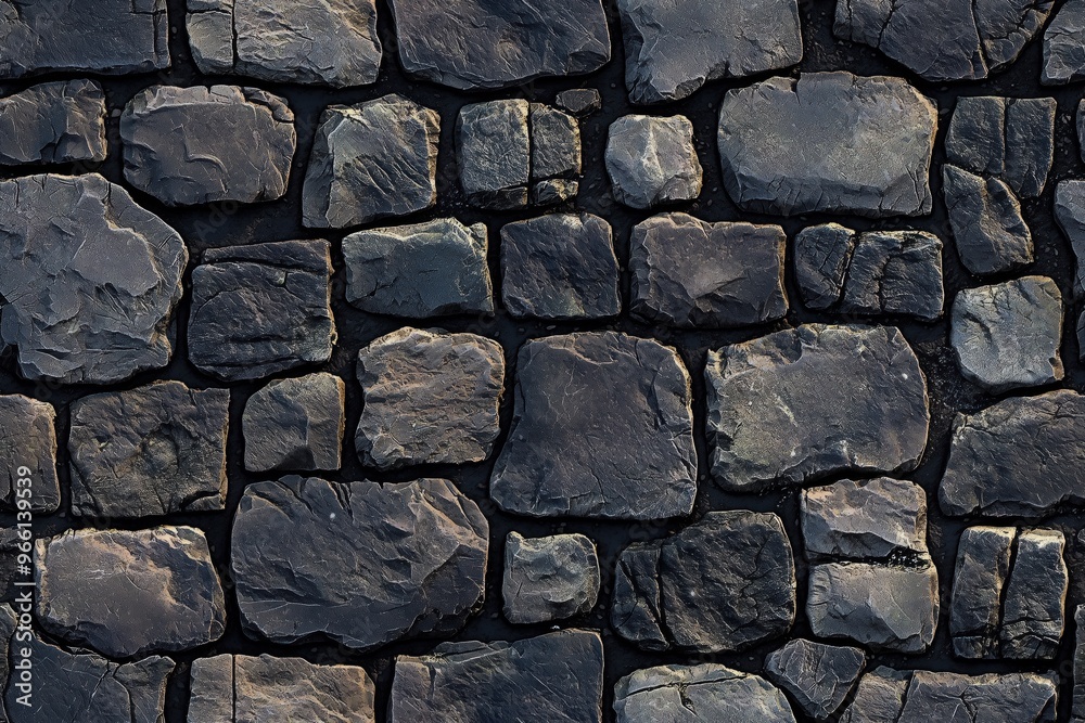 A textured wall made of dark, irregularly shaped stones arranged in a pattern. The stones vary in size and color, creating a rustic appearance. A textured wall made of dark, irregularly shaped stones arranged in a pattern. The stones vary in size and color, creating a rustic appearance.