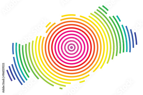 Symbol Map of the Departement Herault (France) showing the territory with concentric circles in rainbow colors like a shooting target